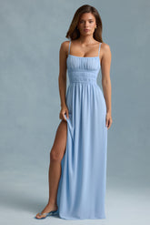 Shirred Camisole Maxi Dress in Sky Blue