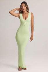 Modal Button-Detail Maxi Dress in Sage Green