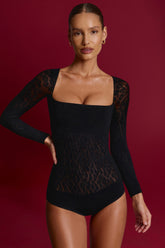 Cap-Sleeve Seamless Knit Bodysuit in Black