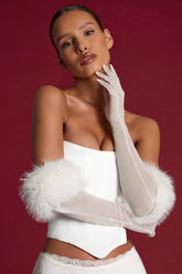 Faux Fur-Trim Gloves in White