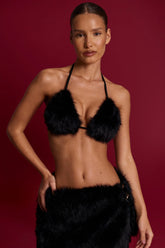 Faux Fur Triangle Bralette in Black