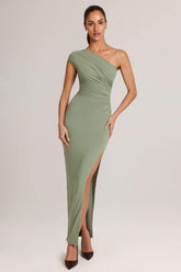 Modal Asymmetric Ruched Maxi Dress in Sage Green