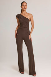 Modal One-Shoulder Jumpsuit in Chocolate Brown