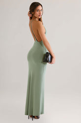 Modal Plunge Backless Maxi Dress in Sage Green