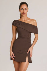 Modal Asymmetric A-Line Mini Dress in Chocolate Brown