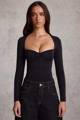 Ruched Long-Sleeve Top in Black