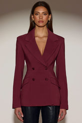 Structured Double-Breasted Blazer in Burgundy