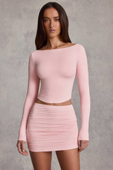 Modal Boat-Neck Long-Sleeve Top in Pink