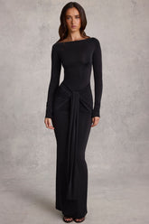 Draped Ruched Maxi Dress in Black