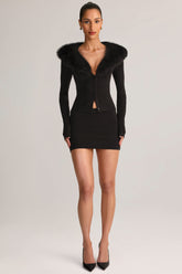 Knit Mid-Rise Mini Skirt in Black