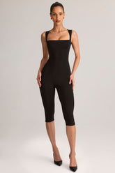 Modal Square-Neck Capri Jumpsuit in Black