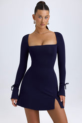 Square Neck Long Sleeve Mini Dress in True Navy