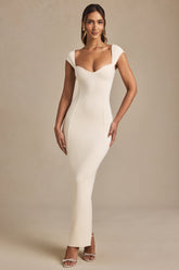 Modal Sweetheart-Neck Cap-Sleeve Midaxi Dress in Ivory