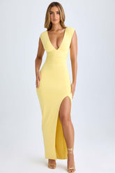 High Split Plunge Neck Maxi Dress in Lemon Sherbet