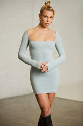 Long Sleeve Square Neck Mini Dress in Green