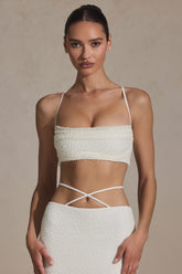 Embellished Cross Back Crop Top in White