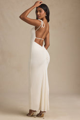 Textured Jersey Backless Maxi Dress in Ivory