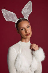 Wired Lace Headband in White