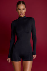 Slinky Jersey Long-Sleeve Playsuit in Black
