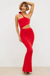 Premium Jersey Asymmetric Cut Out Maxi Dress in Scarlet Red