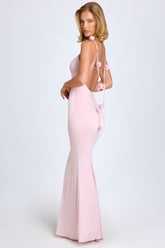 Slinky Jersey Floral-Appliqué Gown in Blush