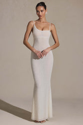 Embellished Backless Maxi Dress in White