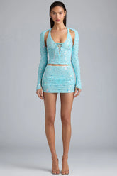 Ruched Mid-Rise Micro Mini Skirt in Ice Blue