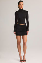 Modal Ruched Mid-Rise Mini Skirt in Black