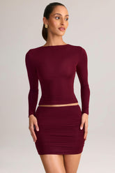 Modal Ruched Long-Sleeve Top in Wine