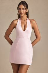 Halterneck Structured Tulip Mini Dress in Blush