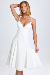 Bow-Detail A-Line Midi Dress in White