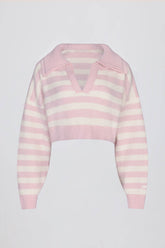 Soft Knit Layered Collar Cropped Jumper in Pink Stripe