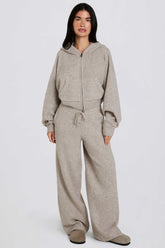 Knit Mid-Rise Wide-Leg Joggers in Beige