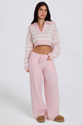Knit Mid-Rise Wide-Leg Joggers in Soft Pink