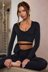 Soft Jersey Wrap Crop Top in Black