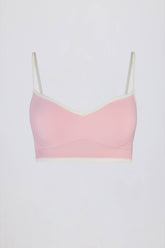 Soft Active Sweetheart-Neck Contrast Sports Bra in Powder Pink