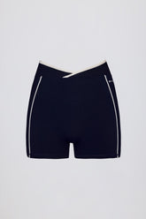 Soft Active Wrapover Contrast Mini Shorts in Classic Navy