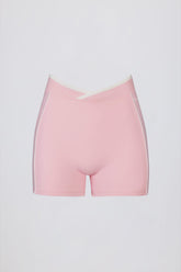 Soft Active Wrapover Contrast Mini Shorts in Powder Pink