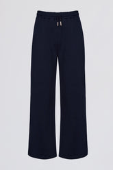 Premium Brushed Jersey Wide-Leg Joggers in Classic Navy