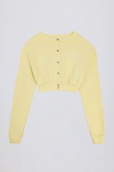 Premium Brushed Jersey Button-Up Cropped Cardigan in Soft Yellow