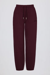 Brushed Cotton Jersey Mid-Rise Relaxed Joggers in Burgundy