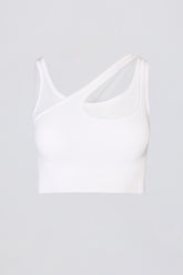 Seamless Soft Rib Asymmetric Sports Bra in White