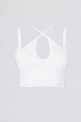 Seamless Soft Rib Crossover Sports Bra in White