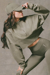 Cotton Jersey Acid Wash Cropped Sweatshirt in Light Green