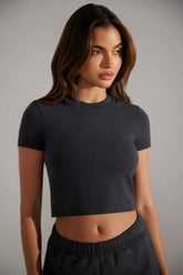 Stretch Cotton Baby Tee in Black