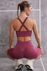 Plunge Neck Sports Bra in Rose