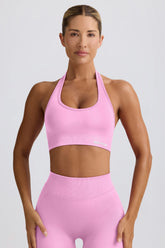 Define Luxe Halterneck Sports Bra in Bubblegum Pink
