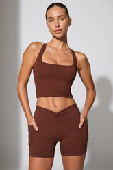 Twist Waist Mini Shorts with Pockets in Brown