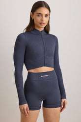FlexiRib Zip-Up Cropped Jacket in Indigo Slate