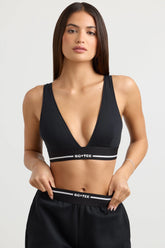 Stretch Cotton Jersey Plunge-Neck Crop Top in Black